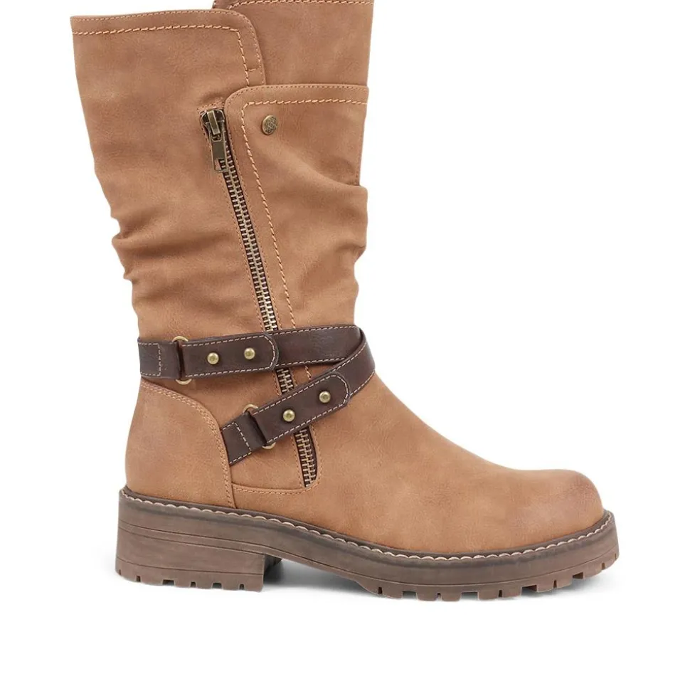 Zip-Up Calf Boots - Tan