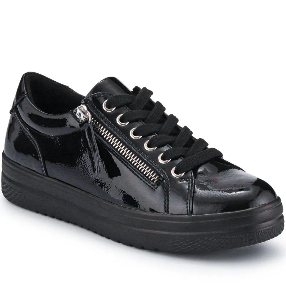 Zip Up Chunky Platform Trainers - Black Patent