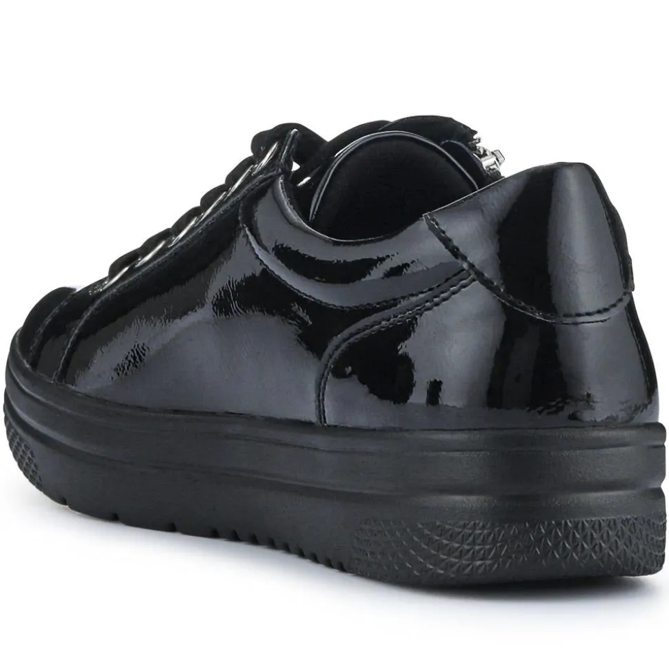 Zip Up Chunky Platform Trainers - Black Patent