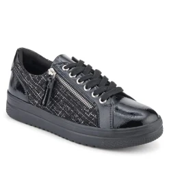Zip Up Chunky Platform Trainers - Black Tweed