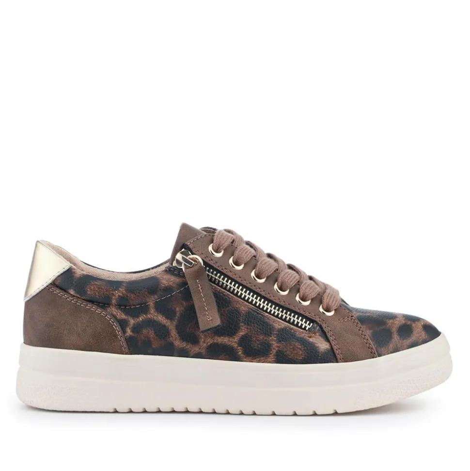 Zip Up Chunky Platform Trainers - Brown Leopard