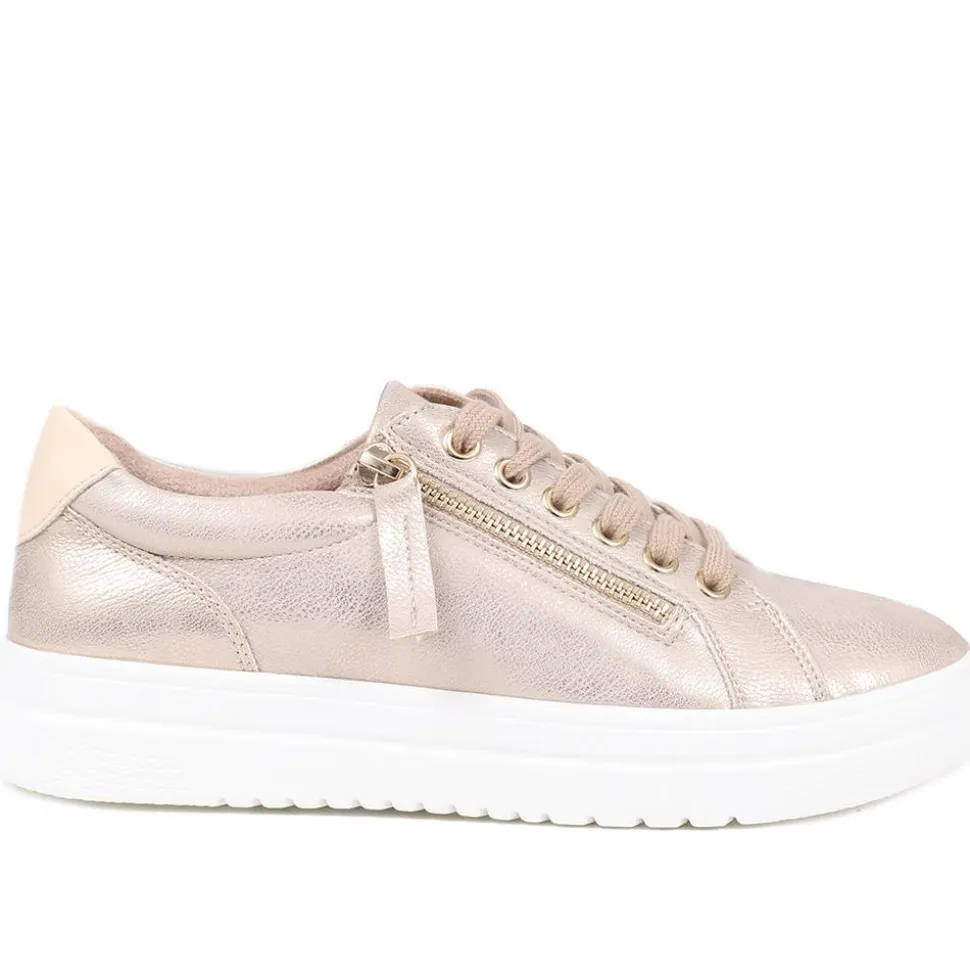 Zip Up Chunky Platform Trainers - Soft Gold