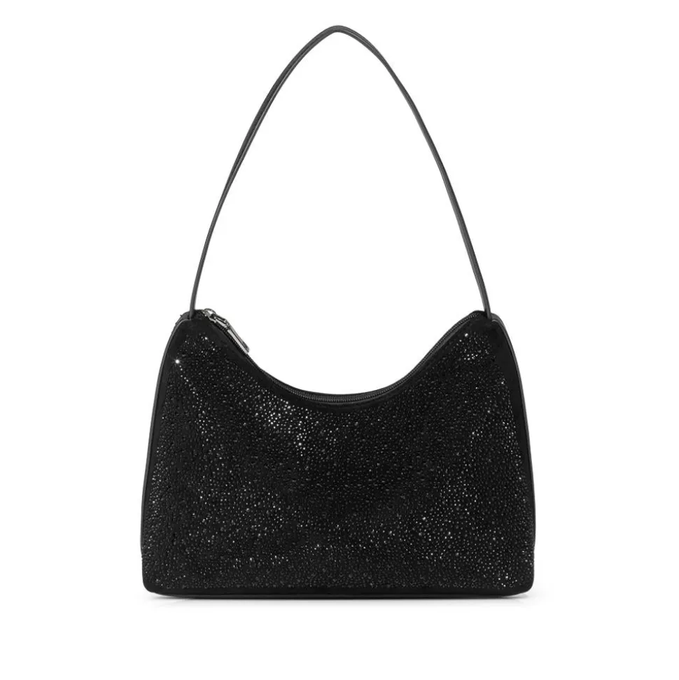 Zip Up Embellished Shoulder Bag - Black