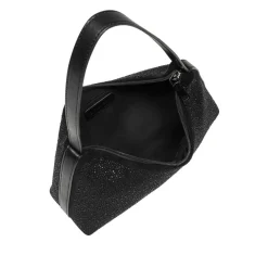 Zip Up Embellished Shoulder Bag - Black