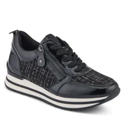 Zip-Up Laced Floral Trainers - Black Tweed