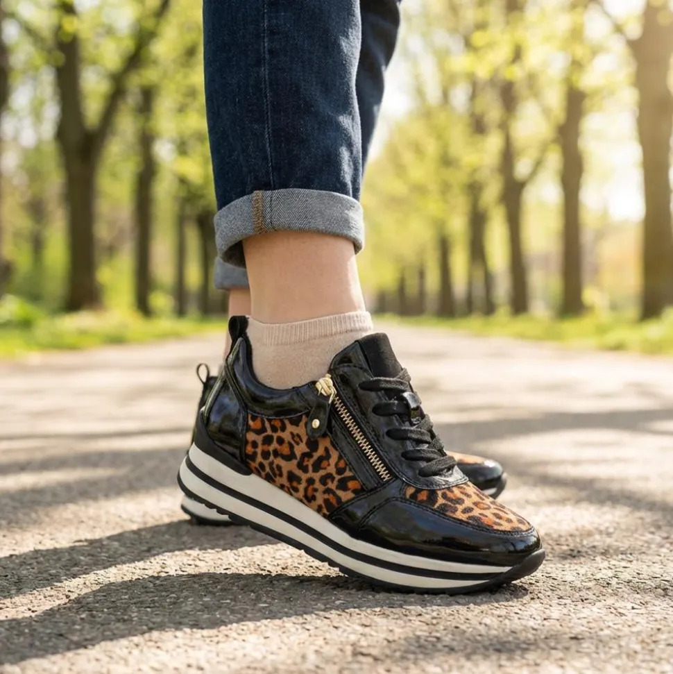 Zip-Up Laced Trainers - Leopard