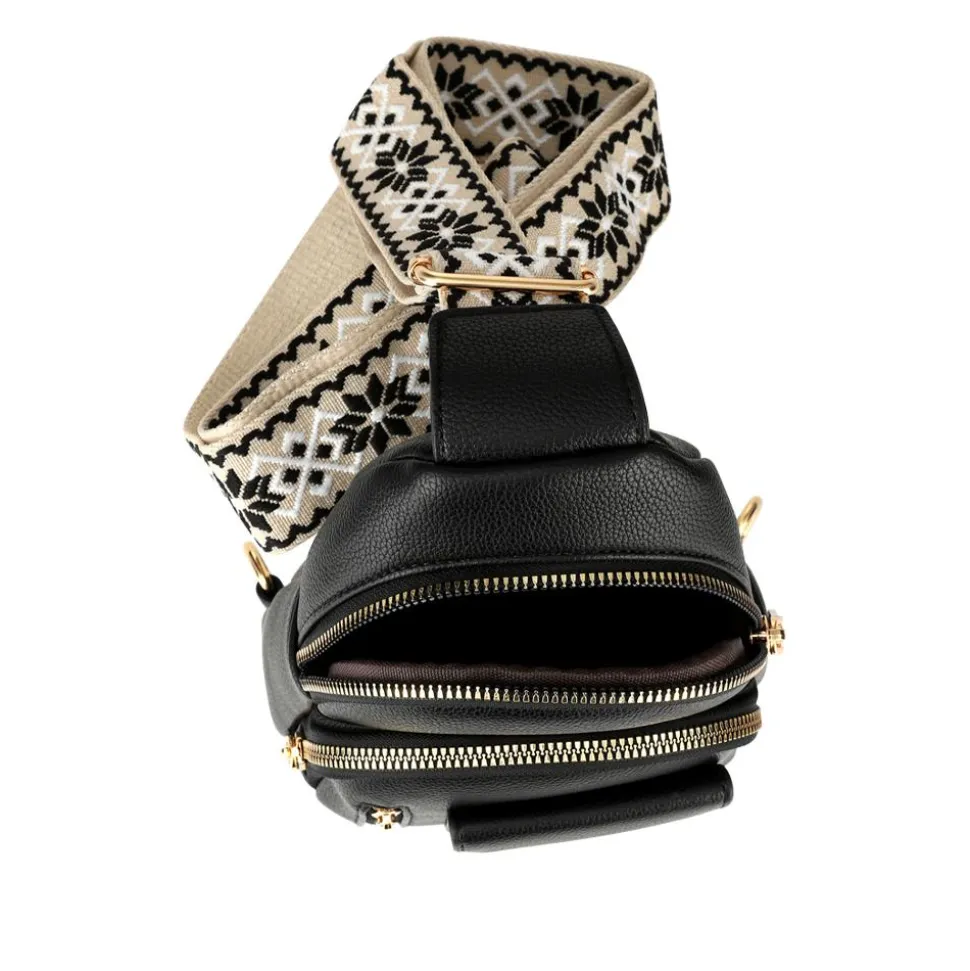 Zip-Up Mini Sling Bag - Black