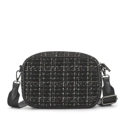 Zip Up Shoulder Bag - Black Tweed