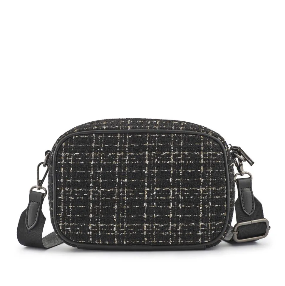 Zip Up Shoulder Bag - Black Tweed