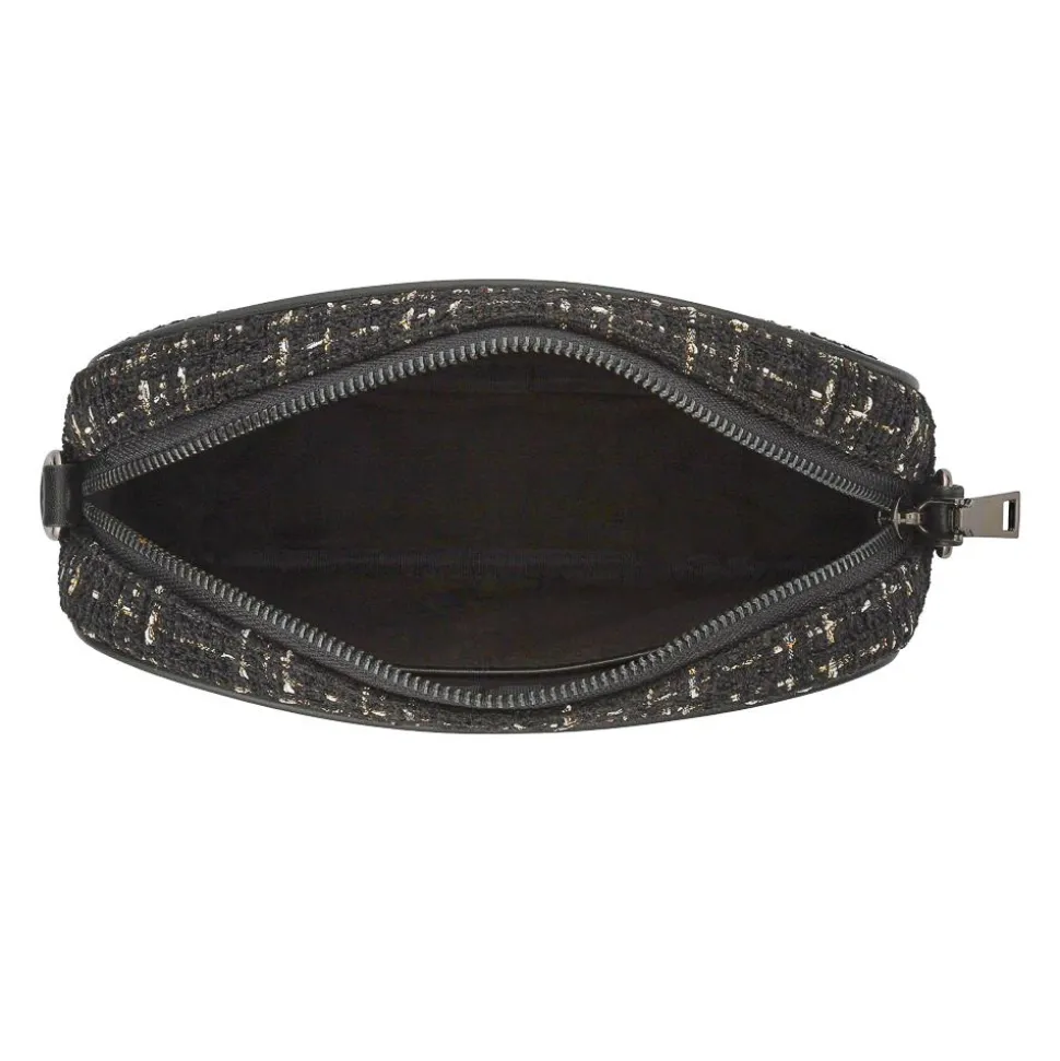 Zip Up Shoulder Bag - Black Tweed