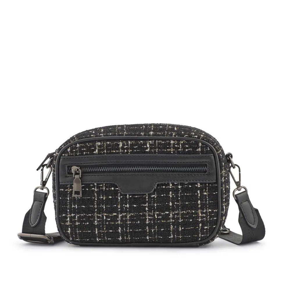 Zip Up Shoulder Bag - Black Tweed