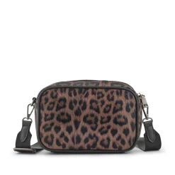Zip Up Shoulder Bag - Brown Leopard