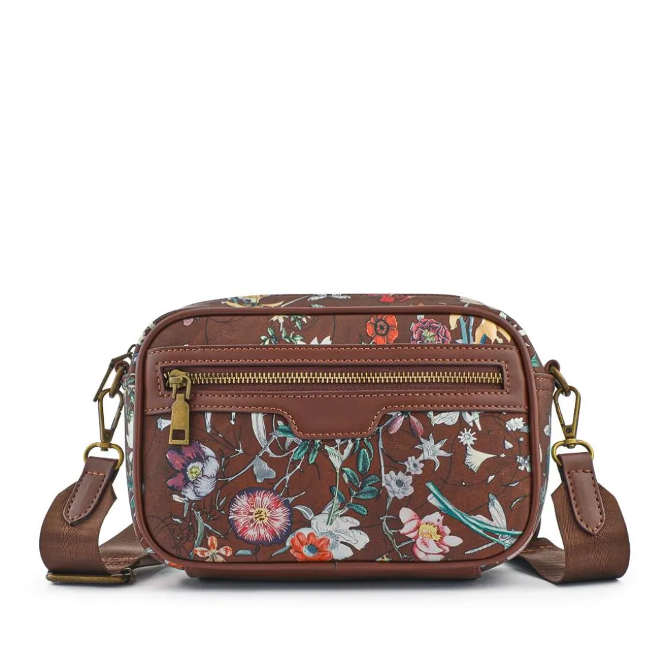Zip Up Shoulder Bag - Burgundy Floral