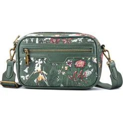 Zip Up Shoulder Bag - Green Floral