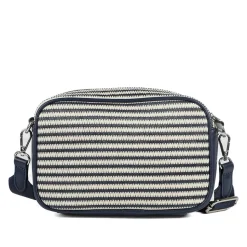 Zip Up Shoulder Bag - Navy - White
