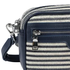 Zip Up Shoulder Bag - Navy - White