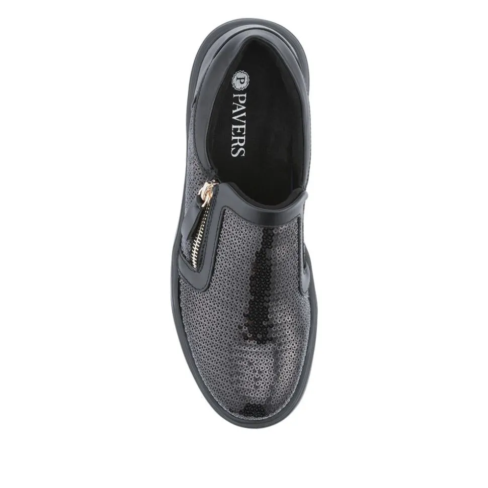 Zip-Up Slip-On Shoes - Black Sparkle