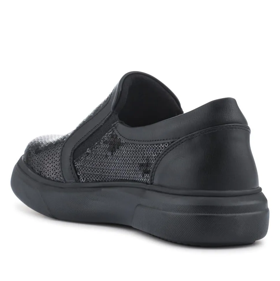 Zip-Up Slip-On Shoes - Black Sparkle