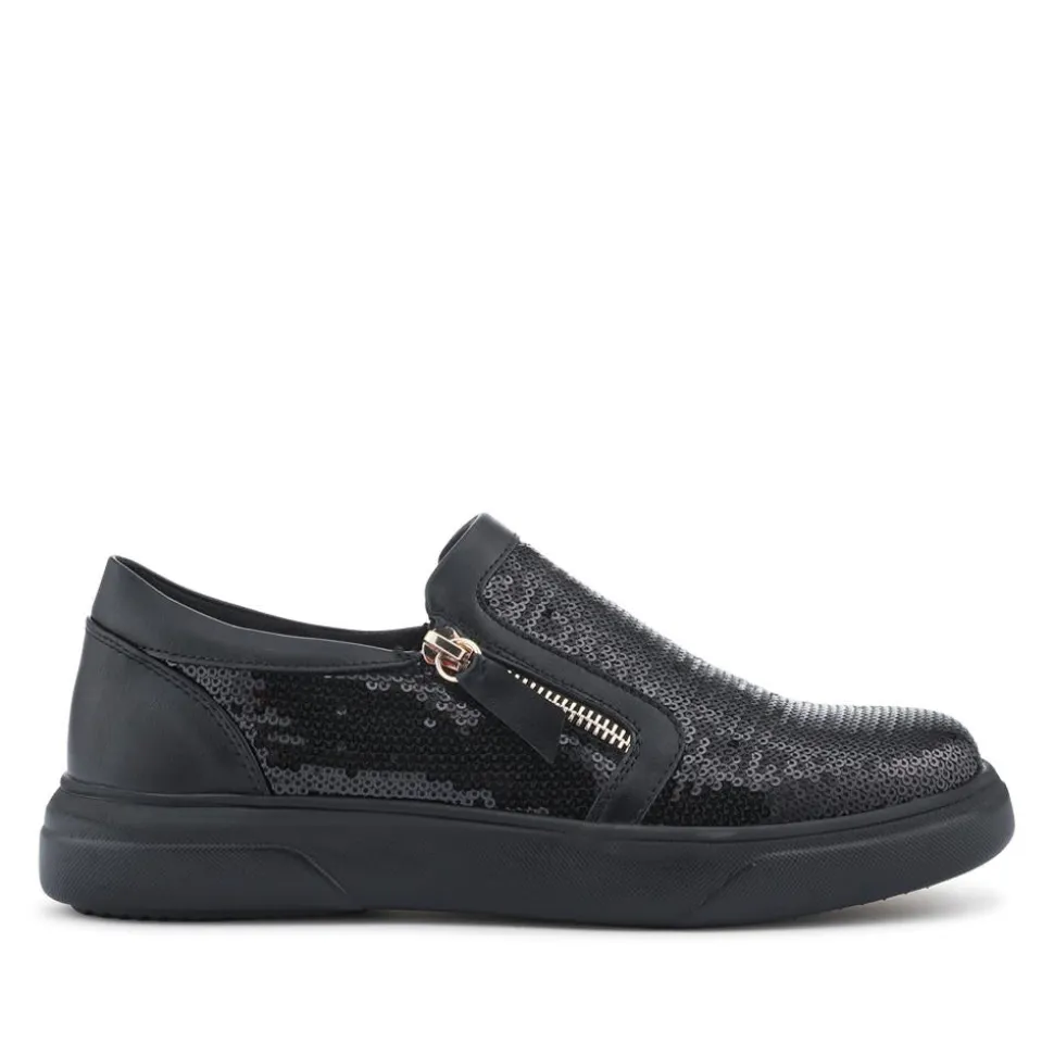 Zip-Up Slip-On Shoes - Black Sparkle