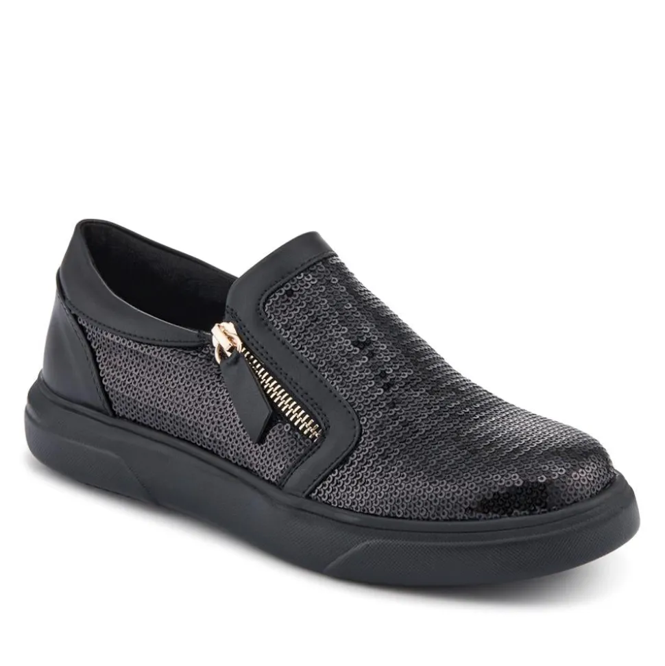 Zip-Up Slip-On Shoes - Black Sparkle