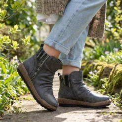 Zip Up Slouch Boots With Colourful Ankle Cuff - Grey