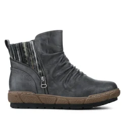 Zip Up Slouch Boots With Colourful Ankle Cuff - Grey