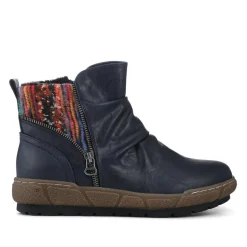 Zip Up Slouch Boots With Colourful Ankle Cuff - Navy