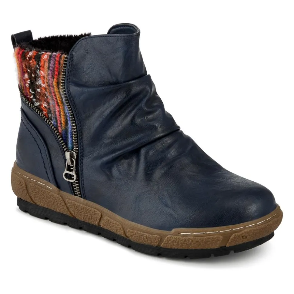 Zip Up Slouch Boots With Colourful Ankle Cuff - Navy